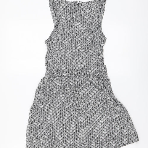 H&M Womens Black Geometric Polyester Mini Size 6 Round Neck Zip