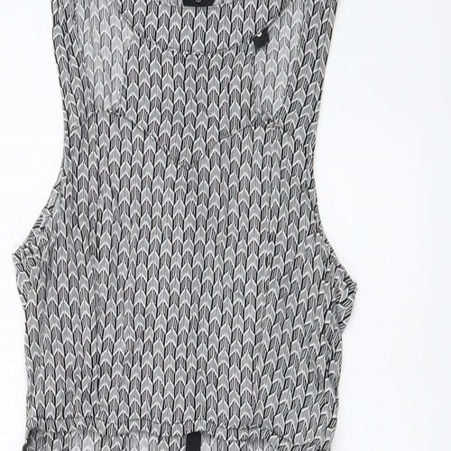 H&M Womens Black Geometric Polyester Mini Size 6 Round Neck Zip