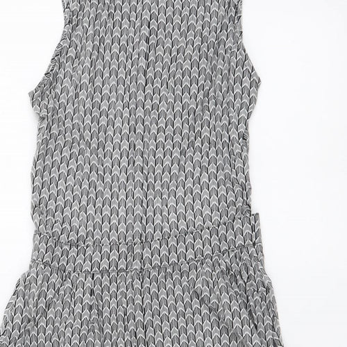 H&M Womens Black Geometric Polyester Mini Size 6 Round Neck Zip