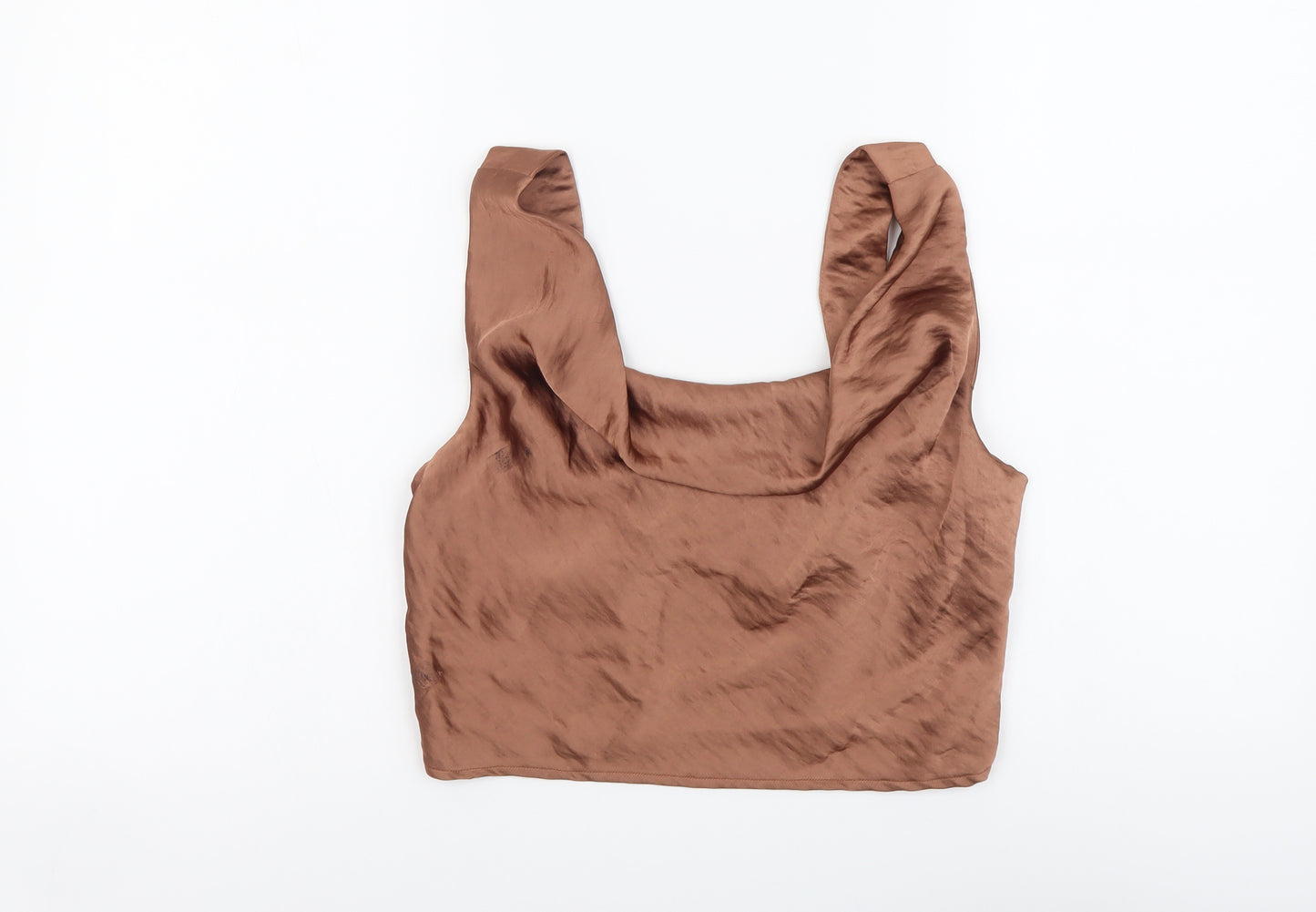 Zara Womens Gold Polyester Cropped Tank Size XS Round Neck