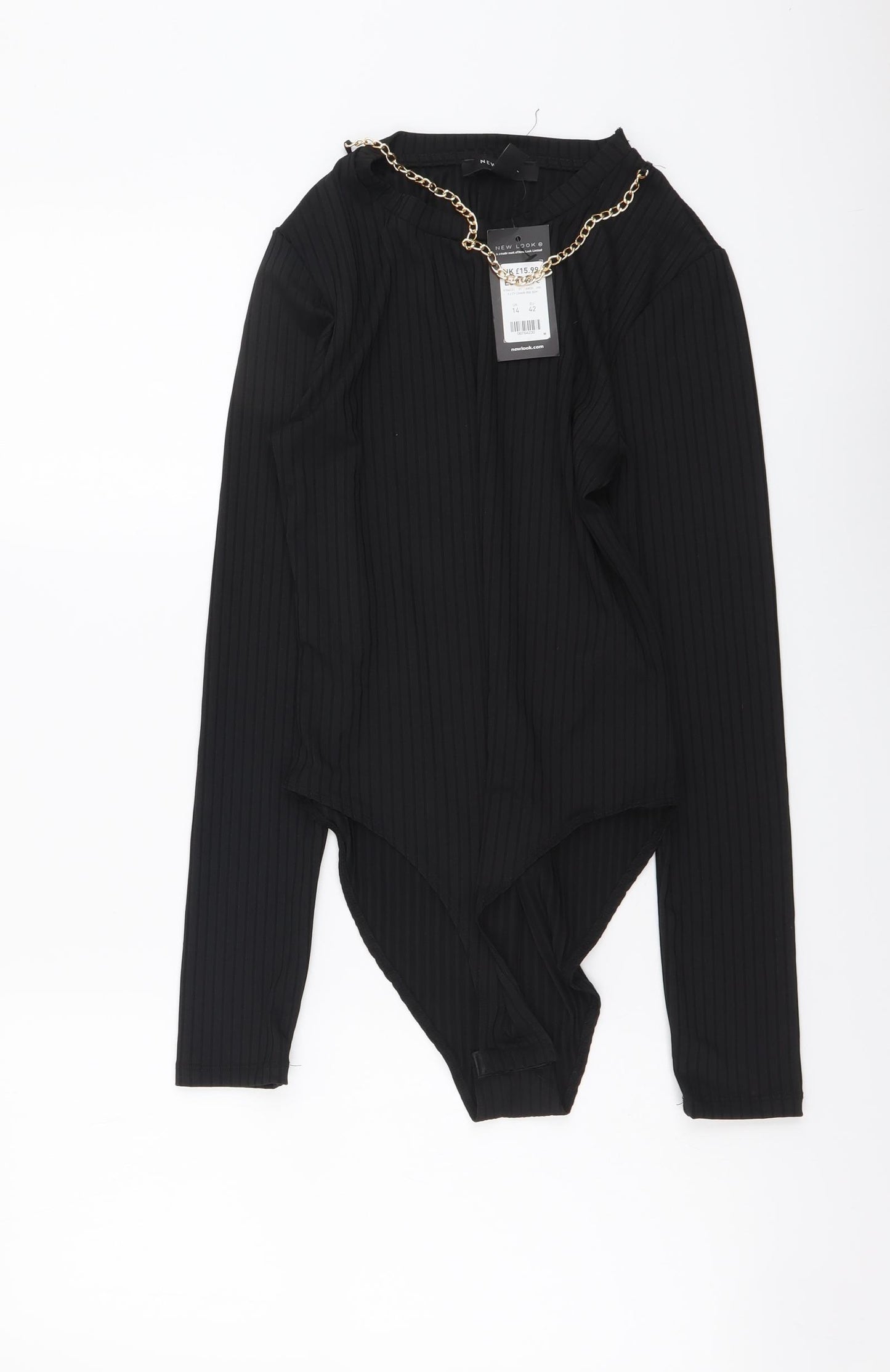 New Look Womens Black Polyester Bodysuit One-Piece Size 14 Snap