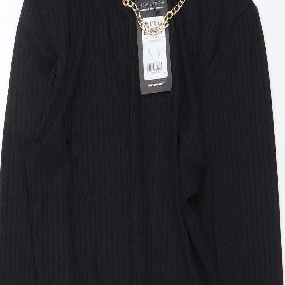 New Look Womens Black Polyester Bodysuit One-Piece Size 14 Snap