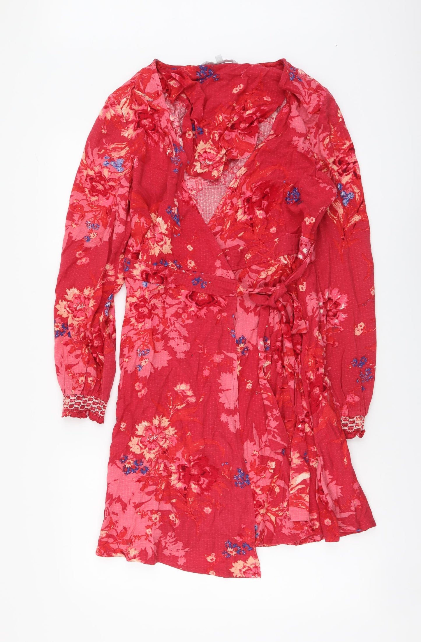 Red Herring Womens Red Floral Viscose Wrap Dress Size 10 V-Neck Tie
