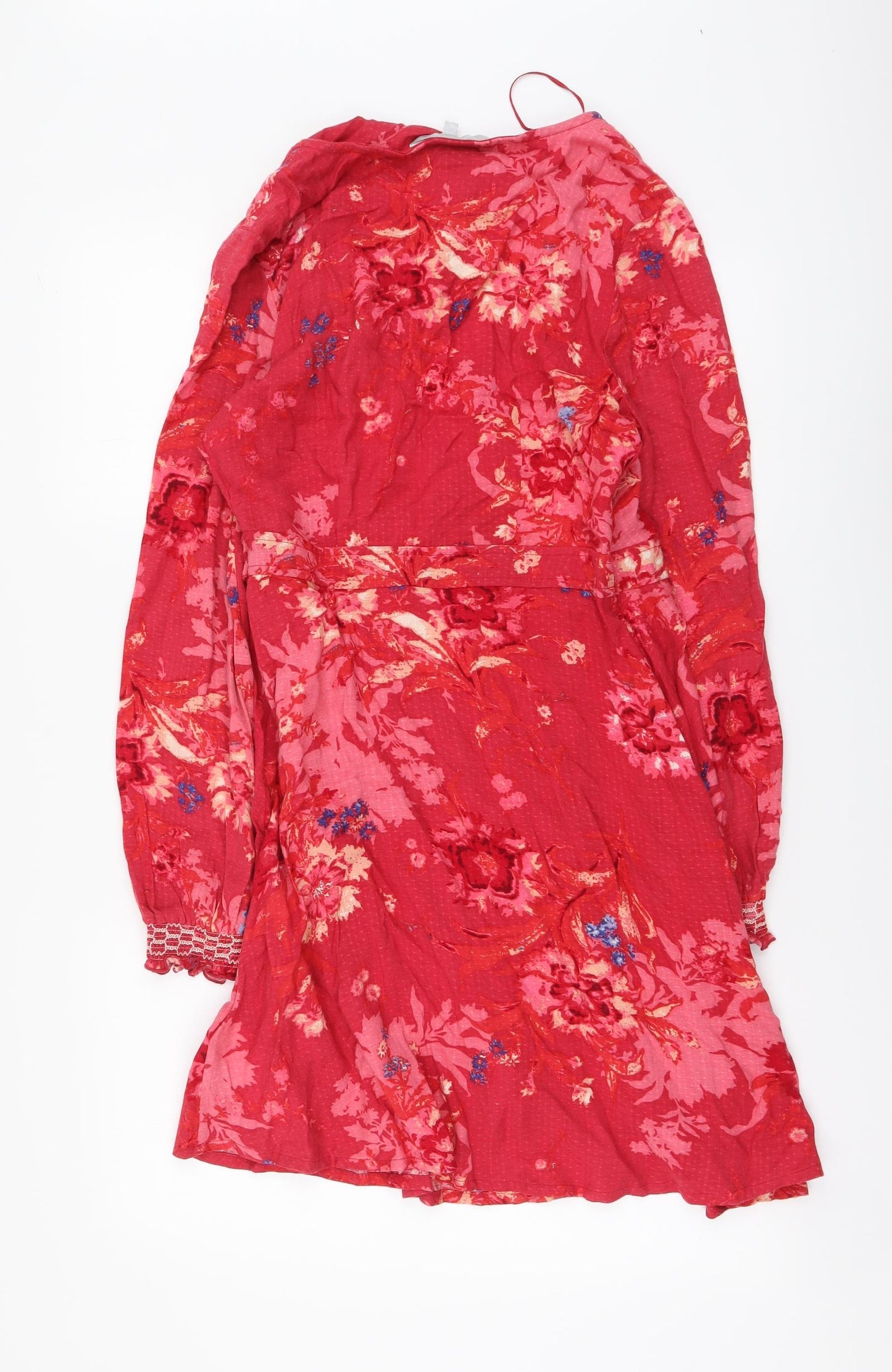 Red Herring Womens Red Floral Viscose Wrap Dress Size 10 V-Neck Tie