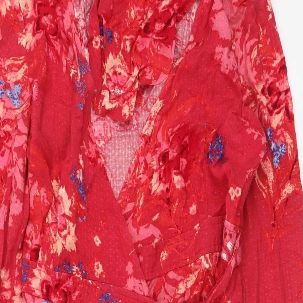 Red Herring Womens Red Floral Viscose Wrap Dress Size 10 V-Neck Tie