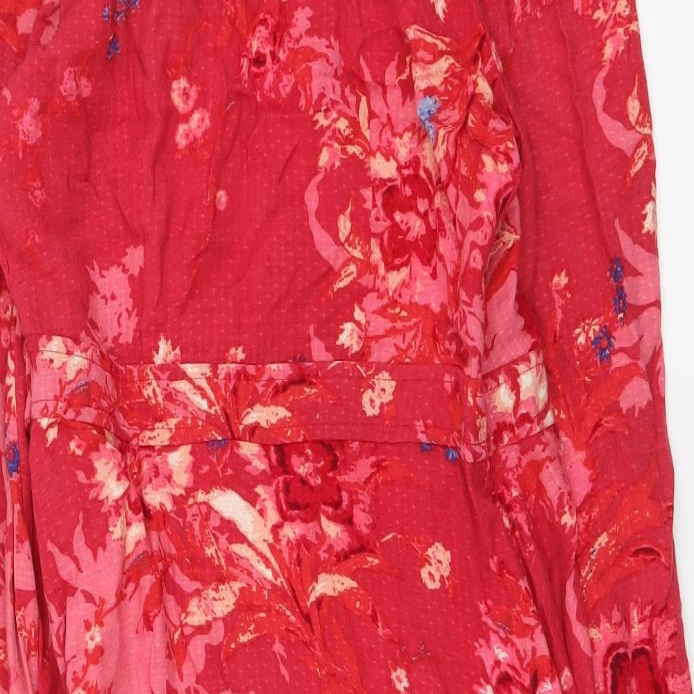 Red Herring Womens Red Floral Viscose Wrap Dress Size 10 V-Neck Tie