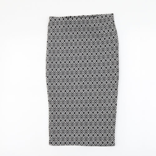 Primark Womens Black Geometric Polyester Straight & Pencil Skirt Size 6 Drawstring