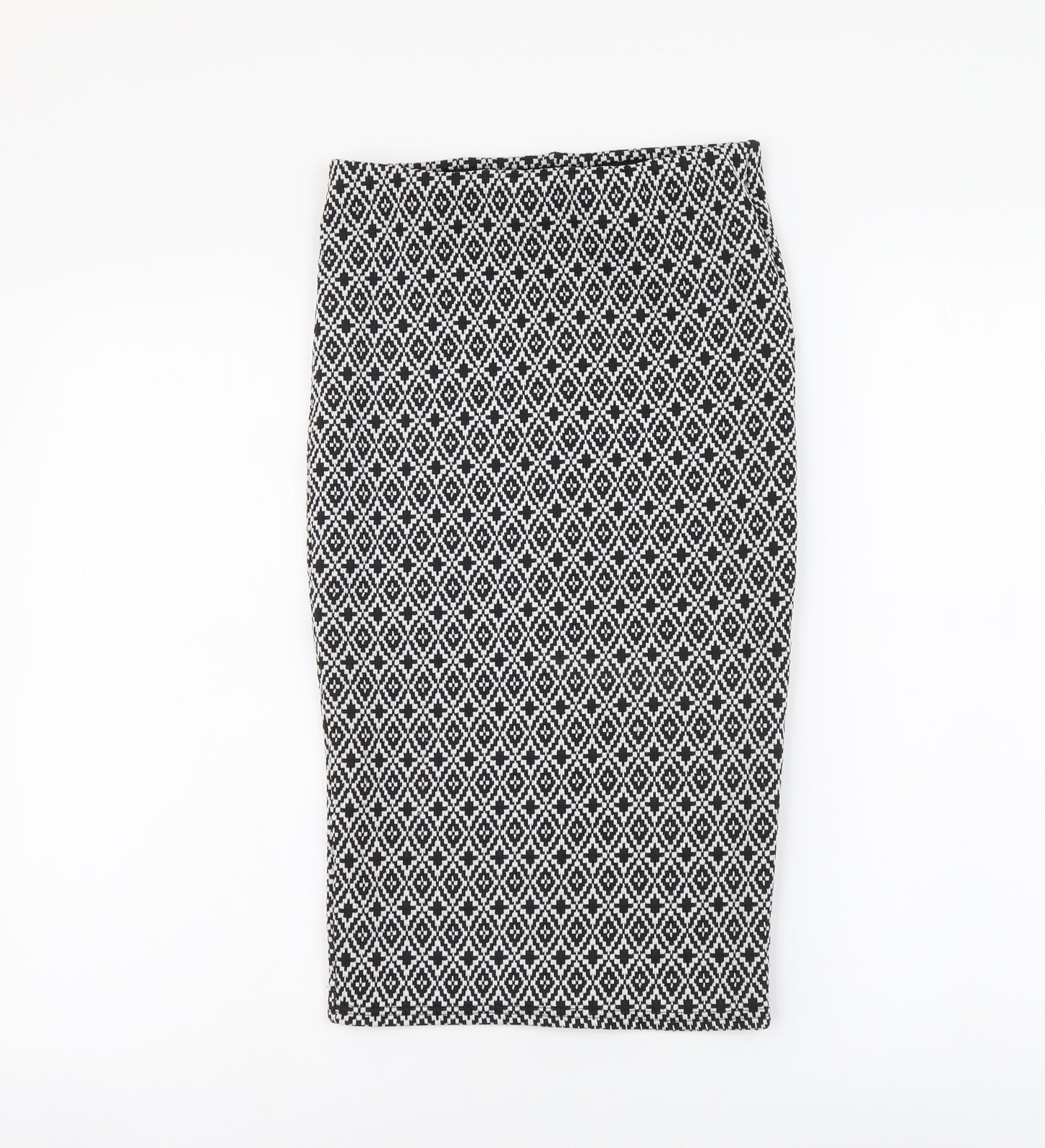 Primark Womens Black Geometric Polyester Straight & Pencil Skirt Size 6 Drawstring