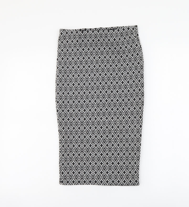 Primark Womens Black Geometric Polyester Straight & Pencil Skirt Size 6 Drawstring