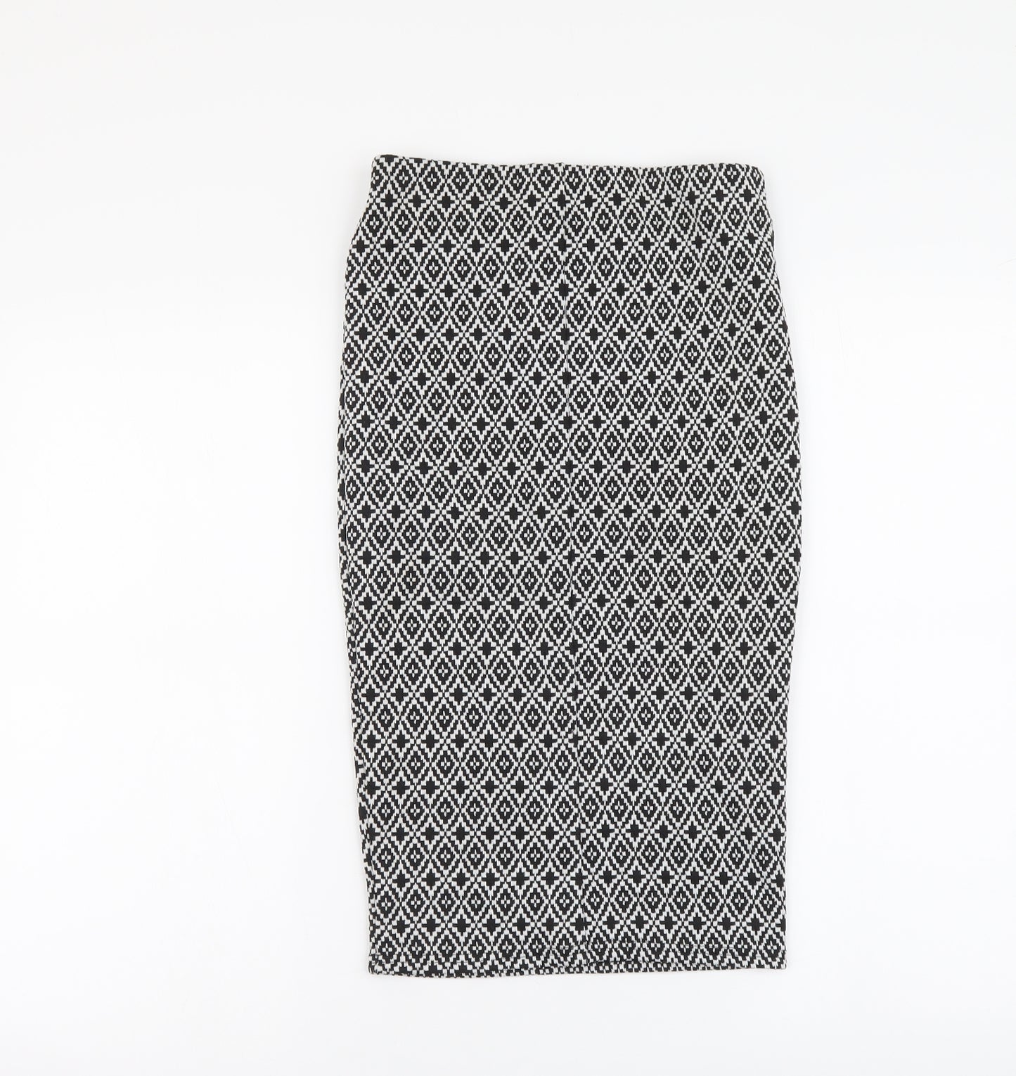 Primark Womens Black Geometric Polyester Straight & Pencil Skirt Size 6 Drawstring