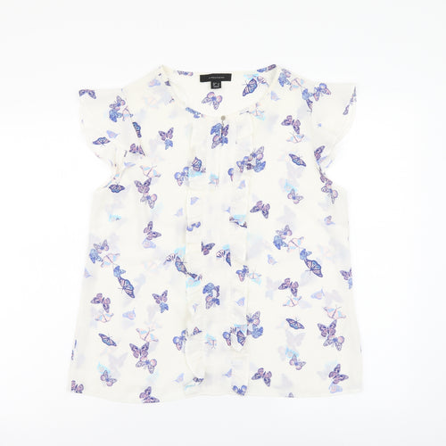 Atmosphere Womens White Geometric Polyester Basic Blouse Size 12 V-Neck - Butterfly pattern
