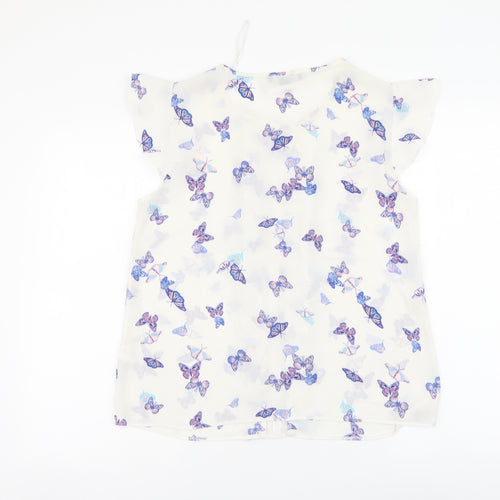 Atmosphere Womens White Geometric Polyester Basic Blouse Size 12 V-Neck - Butterfly pattern
