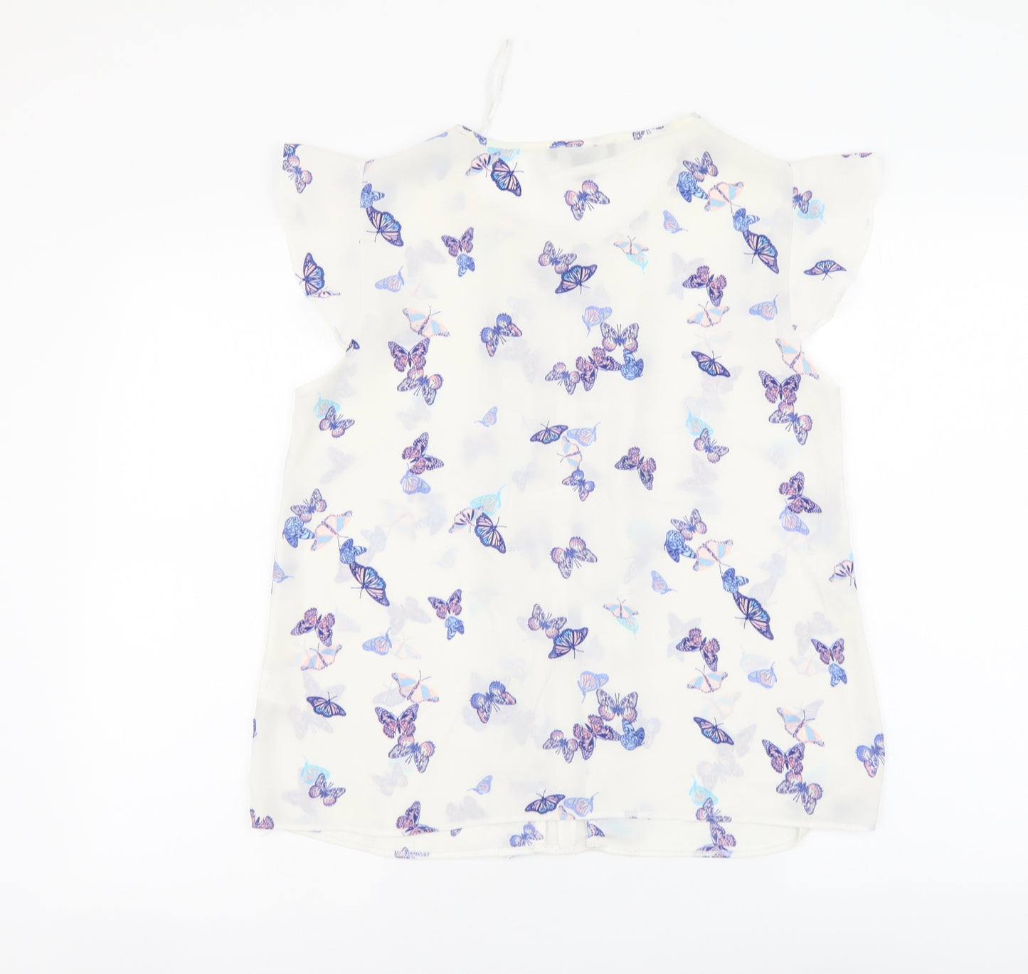 Atmosphere Womens White Geometric Polyester Basic Blouse Size 12 V-Neck - Butterfly pattern