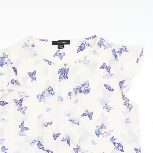 Atmosphere Womens White Geometric Polyester Basic Blouse Size 12 V-Neck - Butterfly pattern