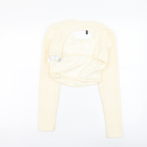 Zara Womens Ivory Polyester Cropped Blouse Size S Round Neck - Cut Out
