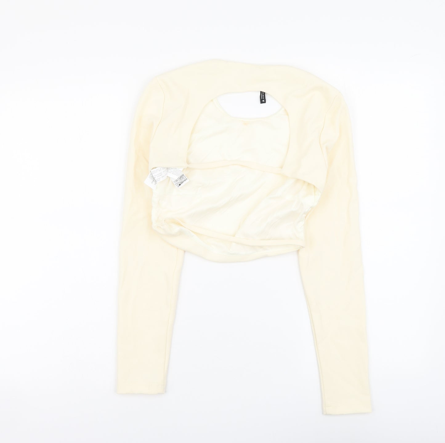 Zara Womens Ivory Polyester Cropped Blouse Size S Round Neck - Cut Out