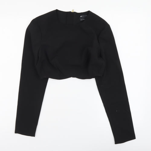 ASOS Womens Black Polyester Cropped Blouse Size 8 Round Neck