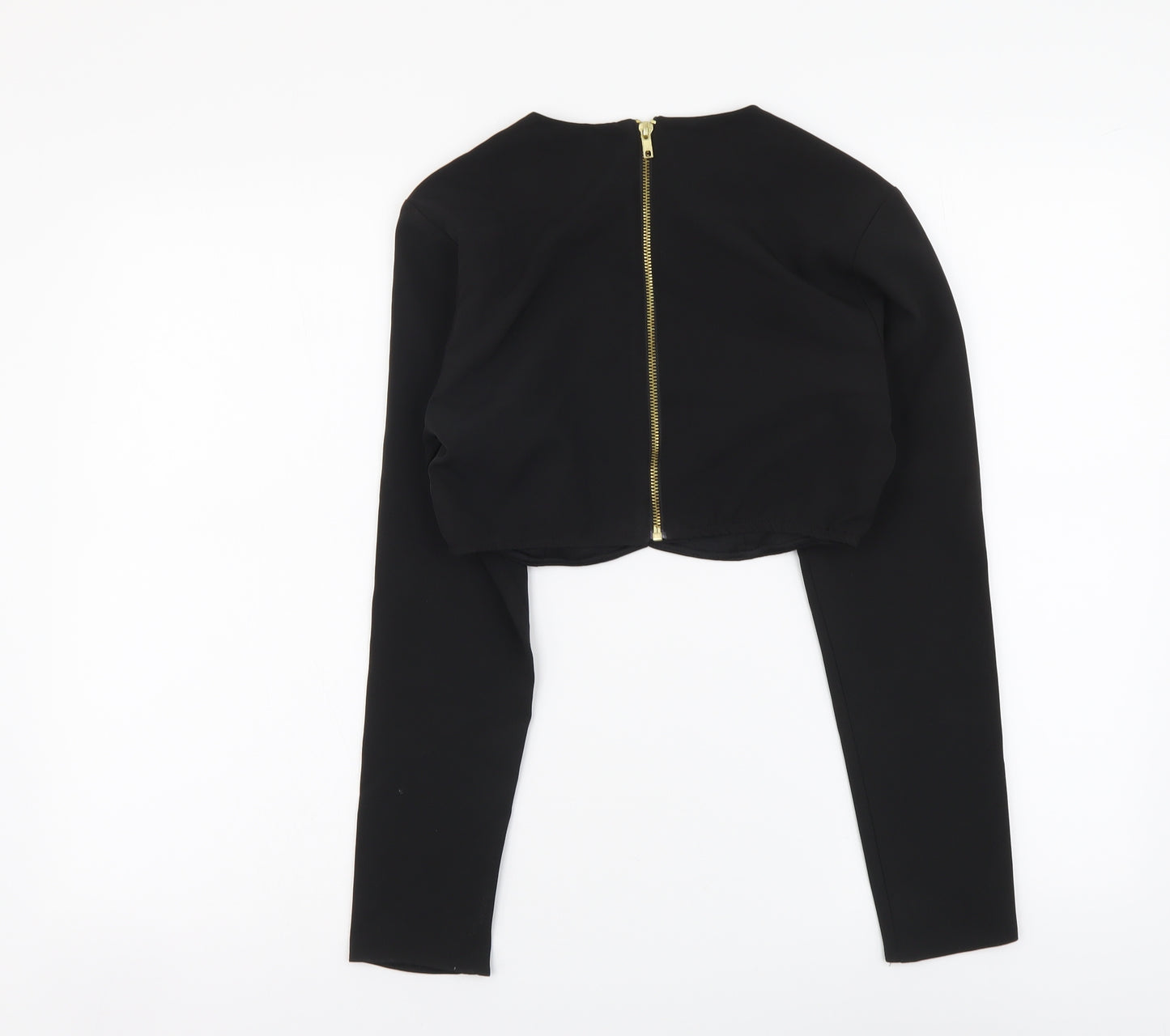 ASOS Womens Black Polyester Cropped Blouse Size 8 Round Neck