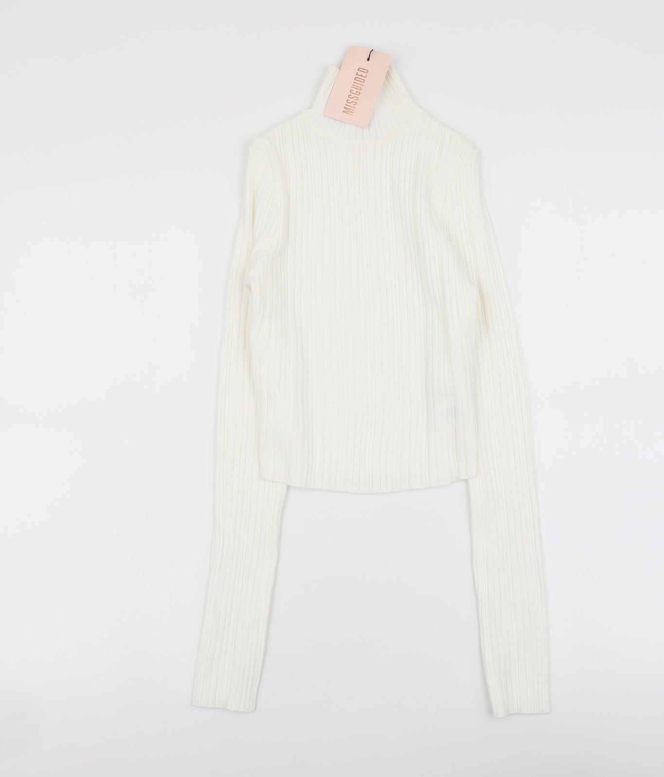 Missguided Womens Ivory High Neck Acrylic Pullover Jumper Size 8 - Ribbed