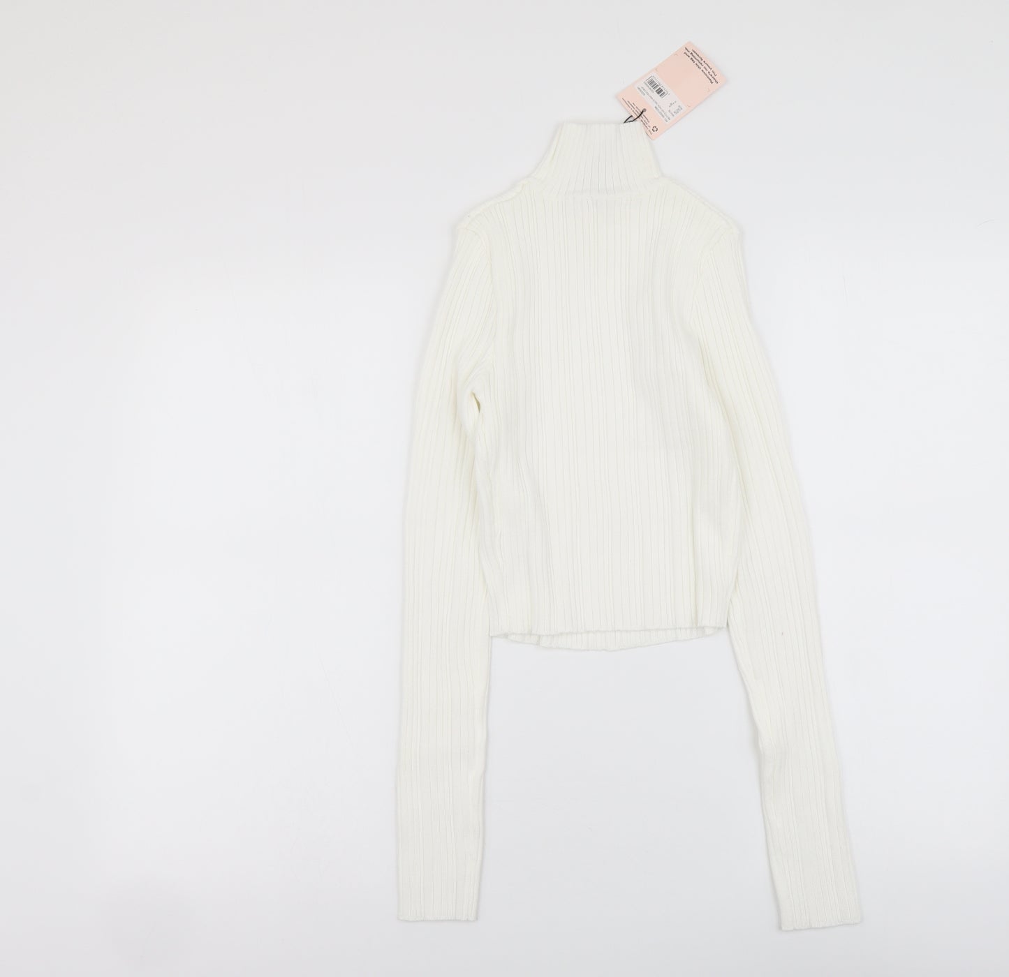 Missguided Womens Ivory High Neck Acrylic Pullover Jumper Size 8 - Ribbed