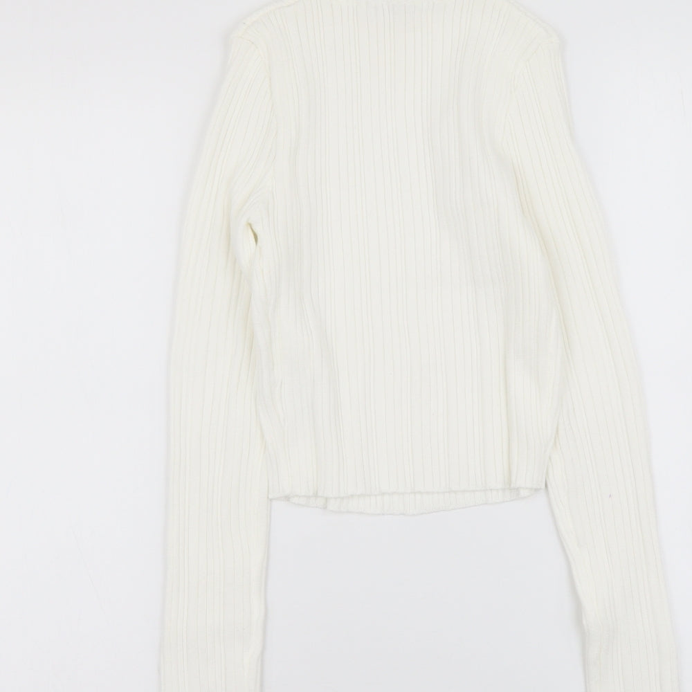 Missguided Womens Ivory High Neck Acrylic Pullover Jumper Size 8 - Ribbed