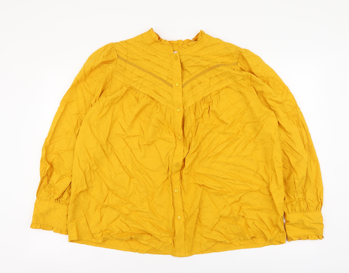 TU Womens Yellow Viscose Basic Button-Up Size 16 Round Neck
