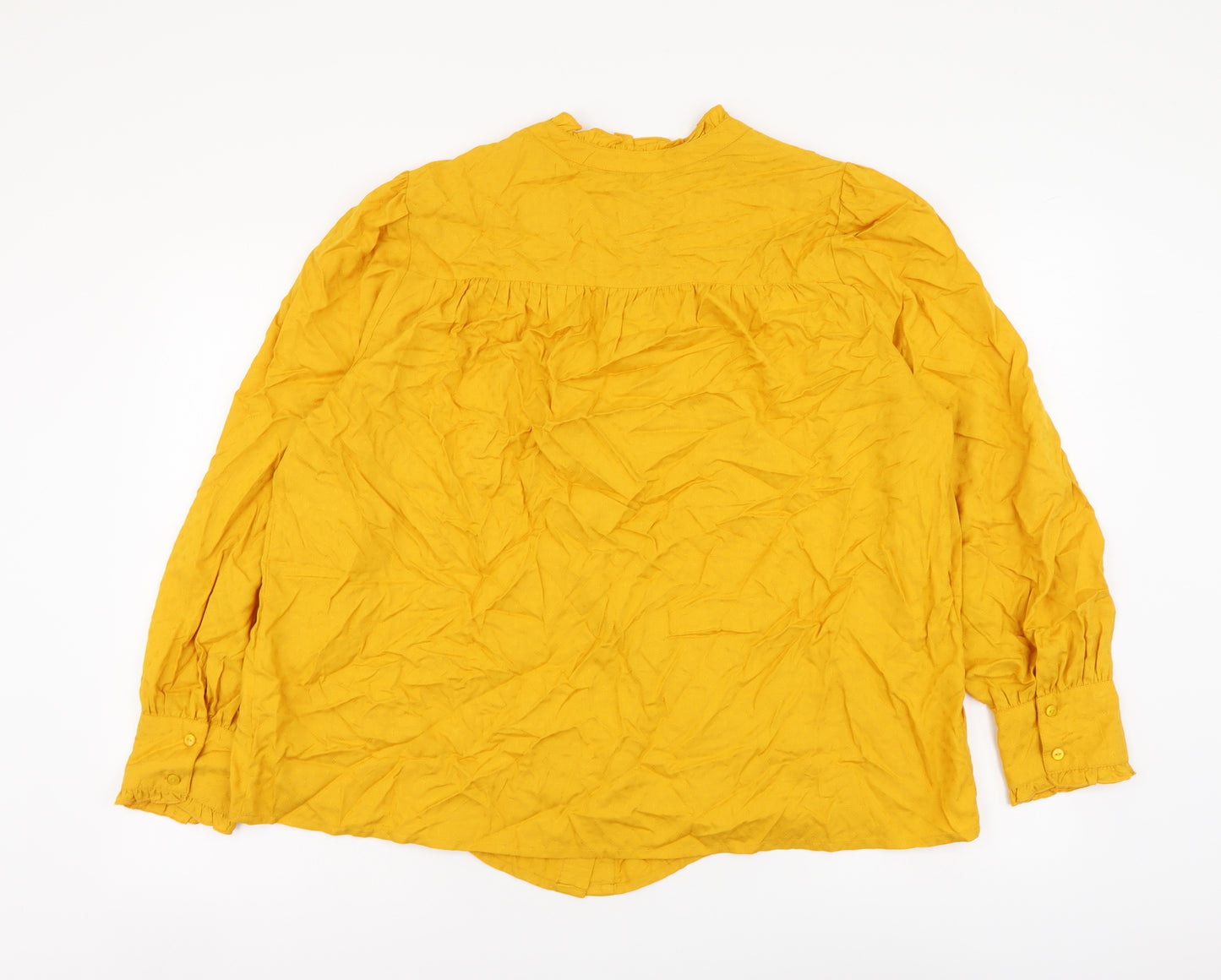 TU Womens Yellow Viscose Basic Button-Up Size 16 Round Neck