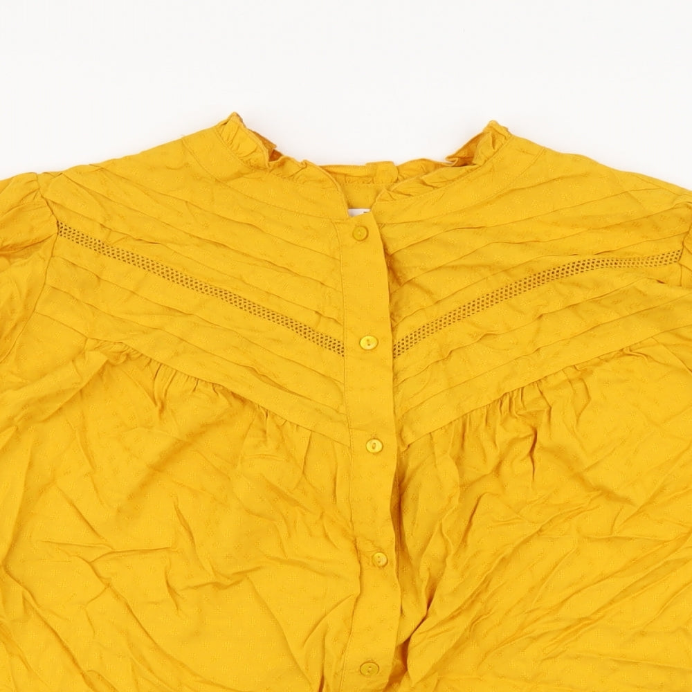 TU Womens Yellow Viscose Basic Button-Up Size 16 Round Neck