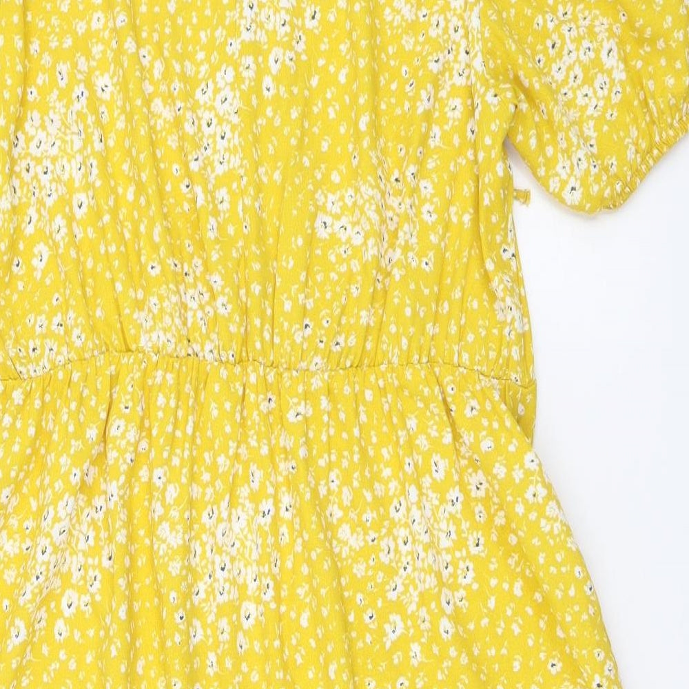 TU Womens Yellow Floral Polyester A-Line Size 14 V-Neck Pullover