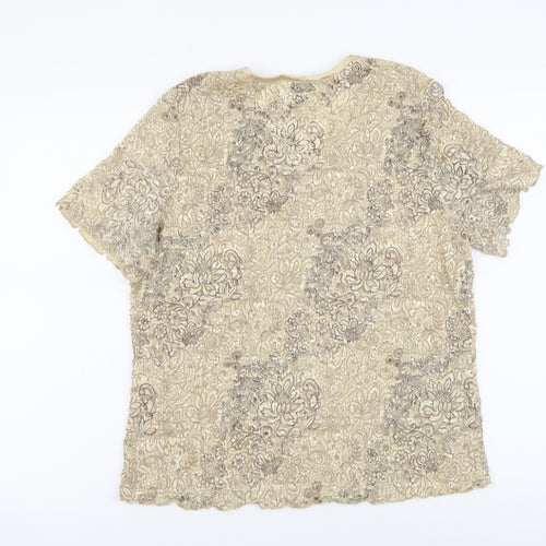 Berkertex Womens Beige Floral Nylon Basic T-Shirt Size 18 V-Neck