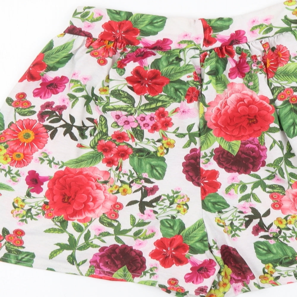 Boohoo Womens Multicoloured Floral Polyester Cut-Off Shorts Size 14 L3 in Regular Drawstring