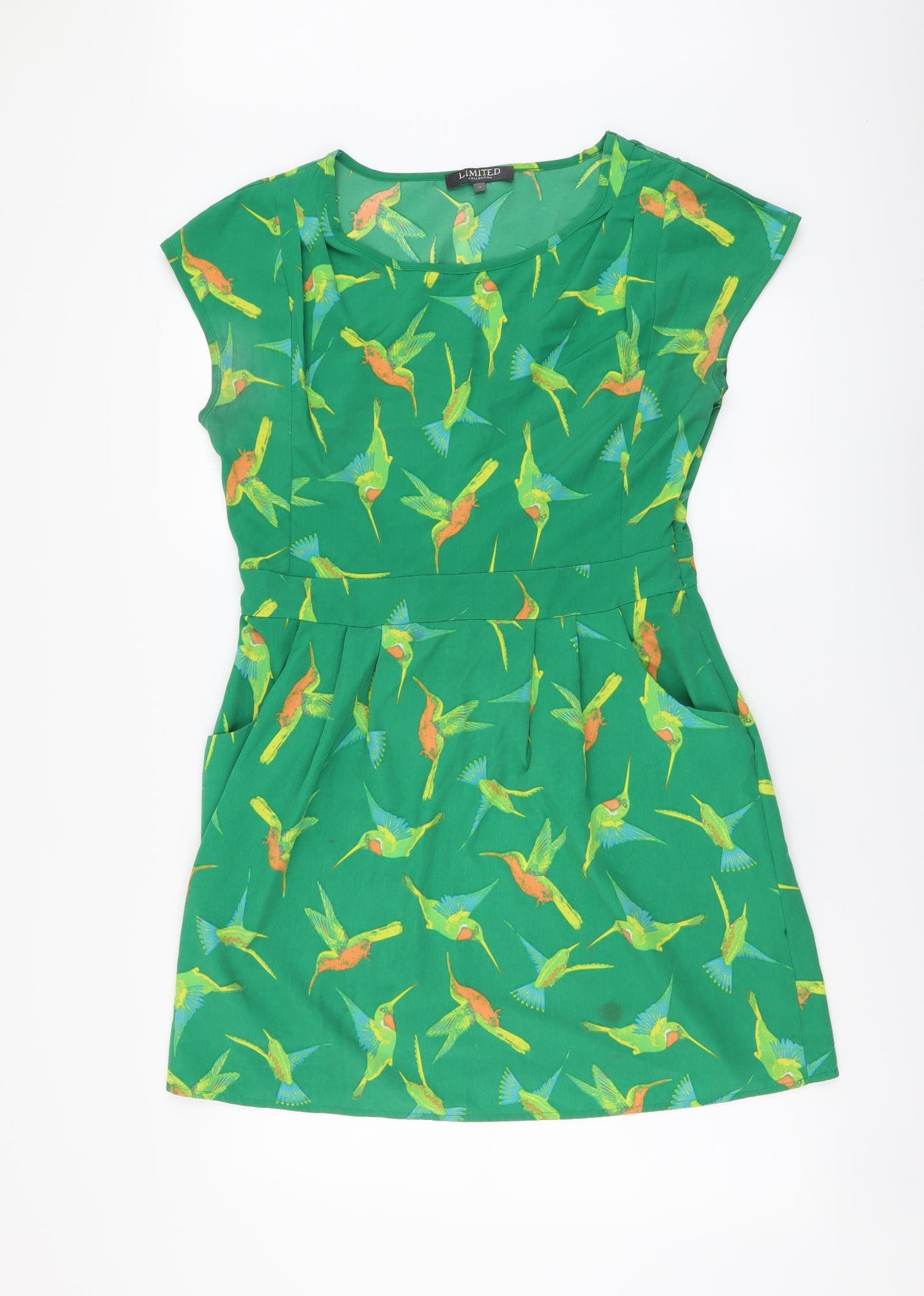 Marks and Spencer Womens Green Geometric Polyester A-Line Size 14 Round Neck Pullover - Bird Pattern
