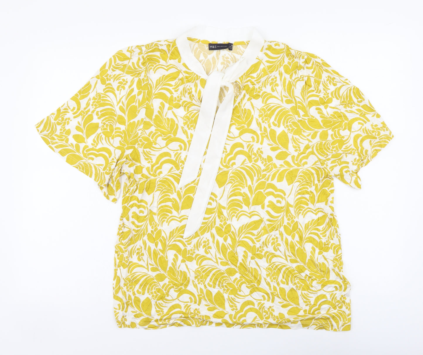 Marks and Spencer Womens Yellow Geometric Viscose Basic Blouse Size 16 Collared