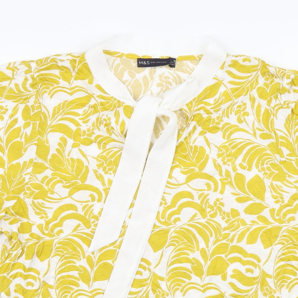 Marks and Spencer Womens Yellow Geometric Viscose Basic Blouse Size 16 Collared