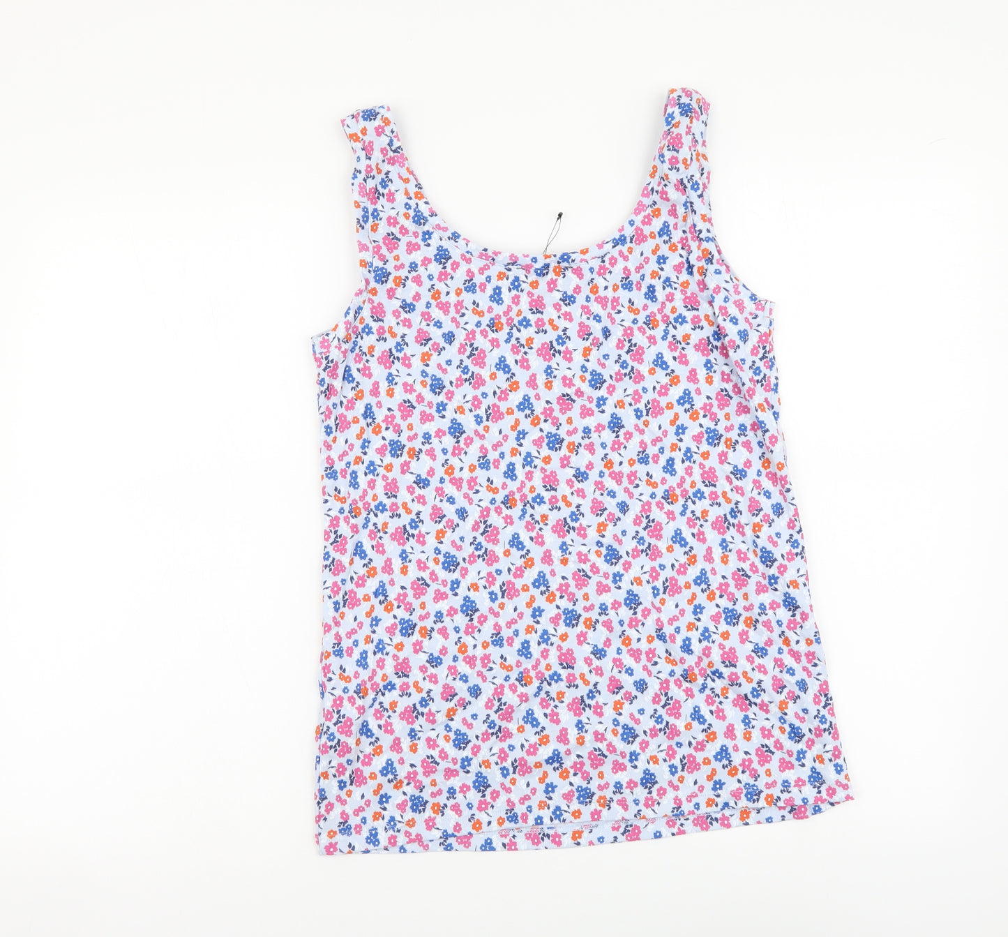Marks and Spencer Womens Blue Floral Cotton Basic Tank Size 16 Round Neck
