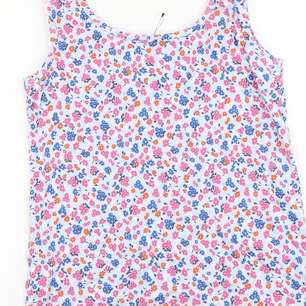 Marks and Spencer Womens Blue Floral Cotton Basic Tank Size 16 Round Neck