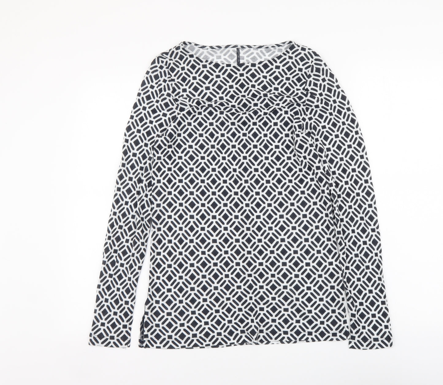 Marks and Spencer Womens Blue Geometric Lyocell Basic Blouse Size 12 Boat Neck