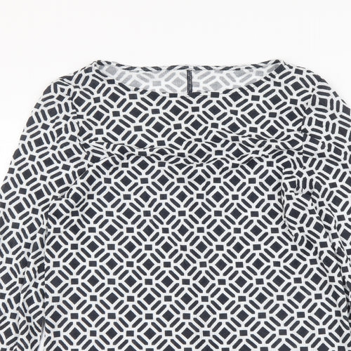 Marks and Spencer Womens Blue Geometric Lyocell Basic Blouse Size 12 Boat Neck
