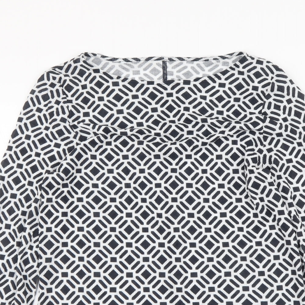 Marks and Spencer Womens Blue Geometric Lyocell Basic Blouse Size 12 Boat Neck