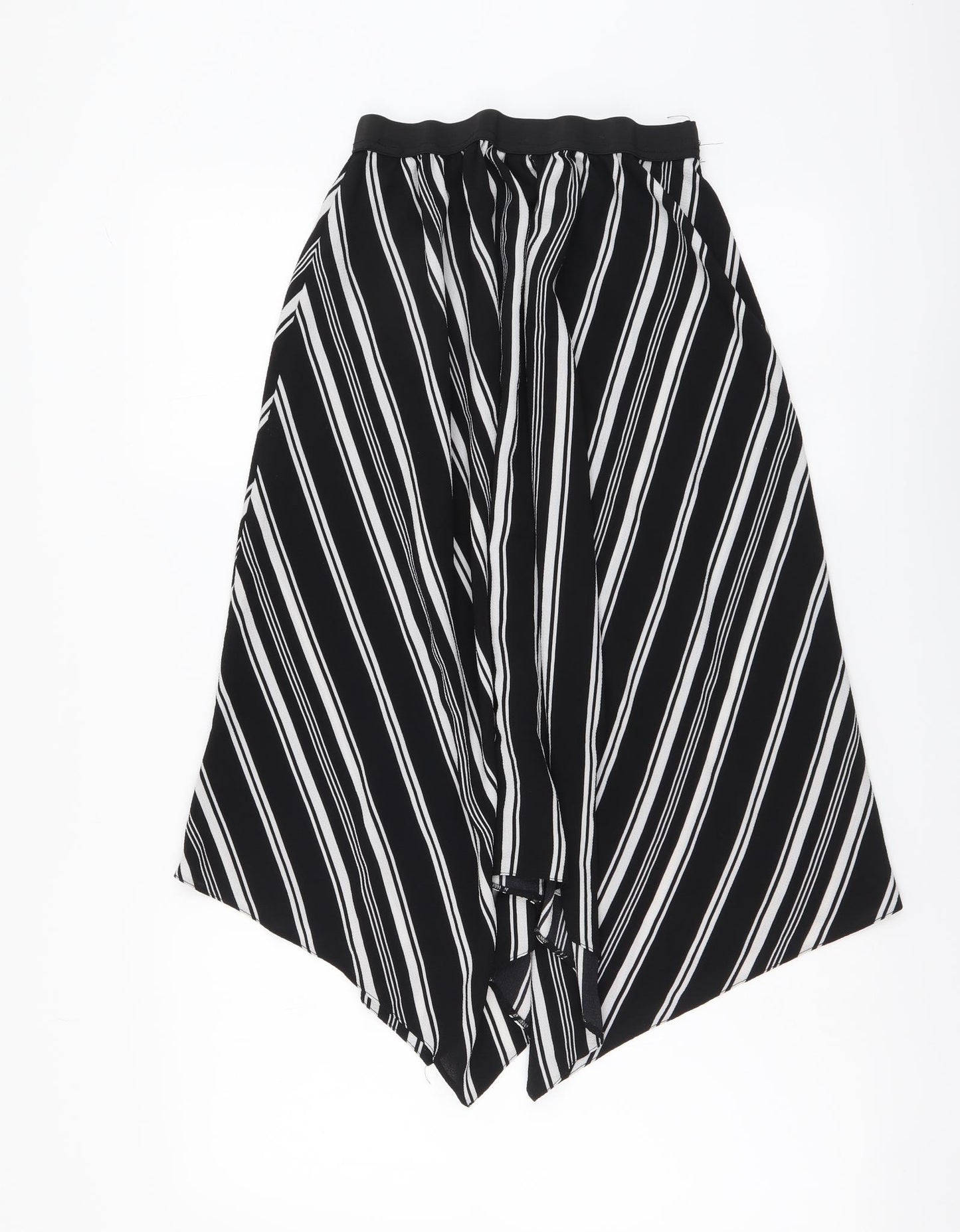 Primark Womens Black Striped Polyester A-Line Skirt Size 14 Drawstring