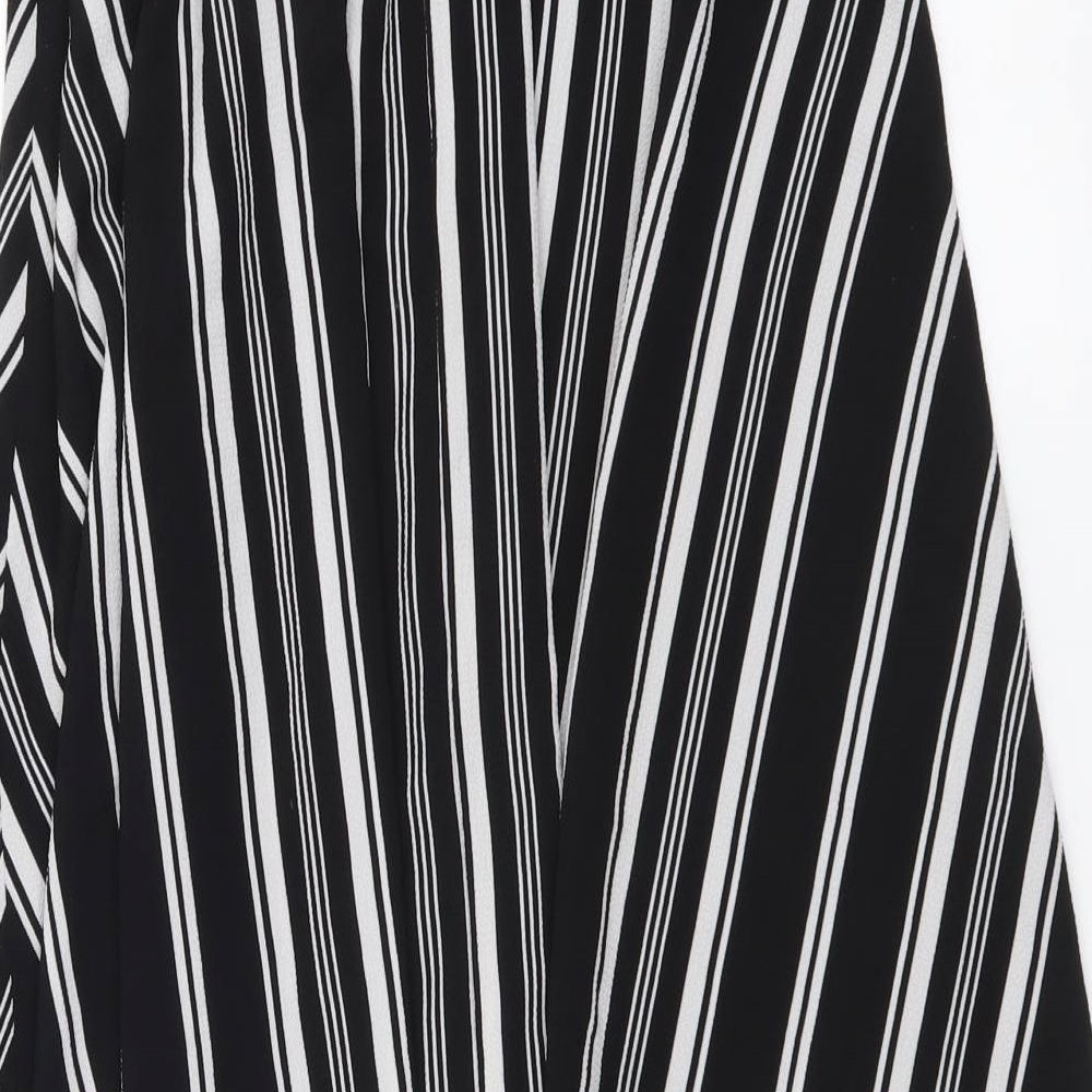 Primark Womens Black Striped Polyester A-Line Skirt Size 14 Drawstring