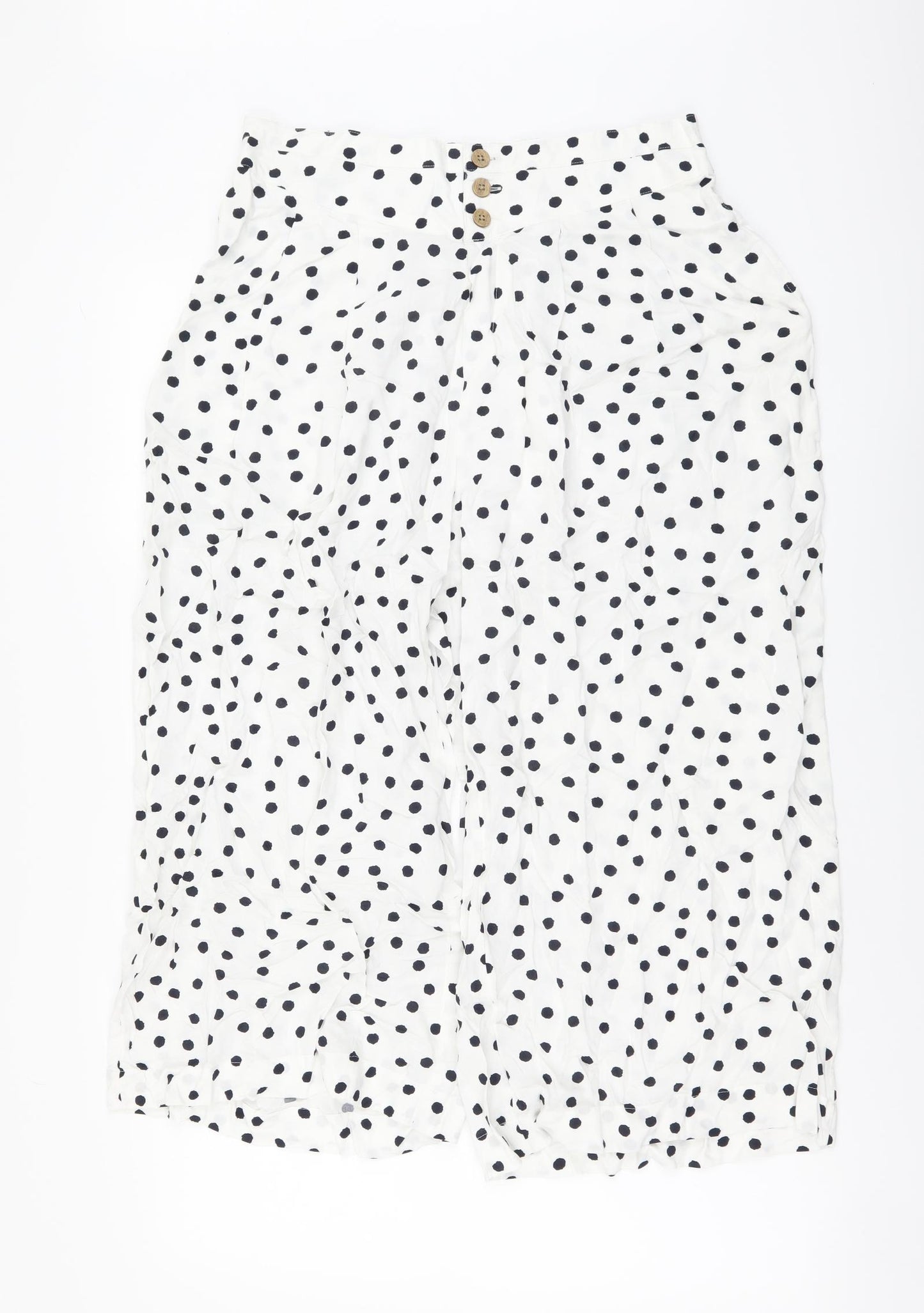 Marks and Spencer Womens White Polka Dot Viscose Cropped Trousers Size 12 L22 in Regular Button