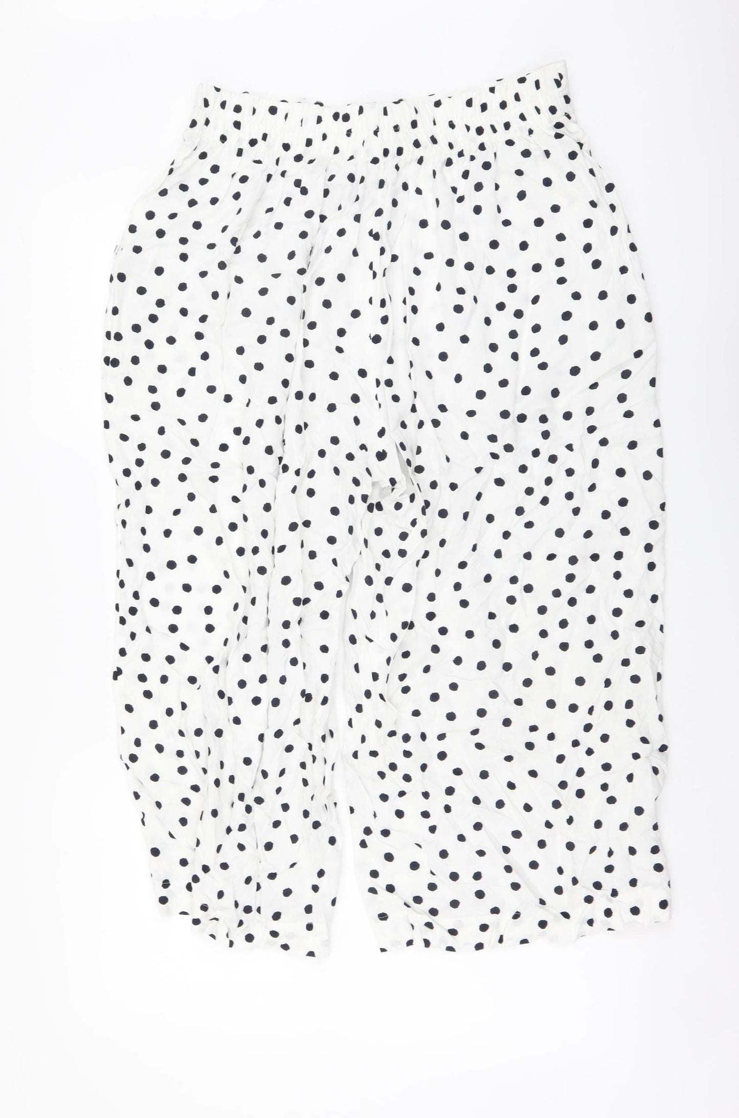 Marks and Spencer Womens White Polka Dot Viscose Cropped Trousers Size 12 L22 in Regular Button