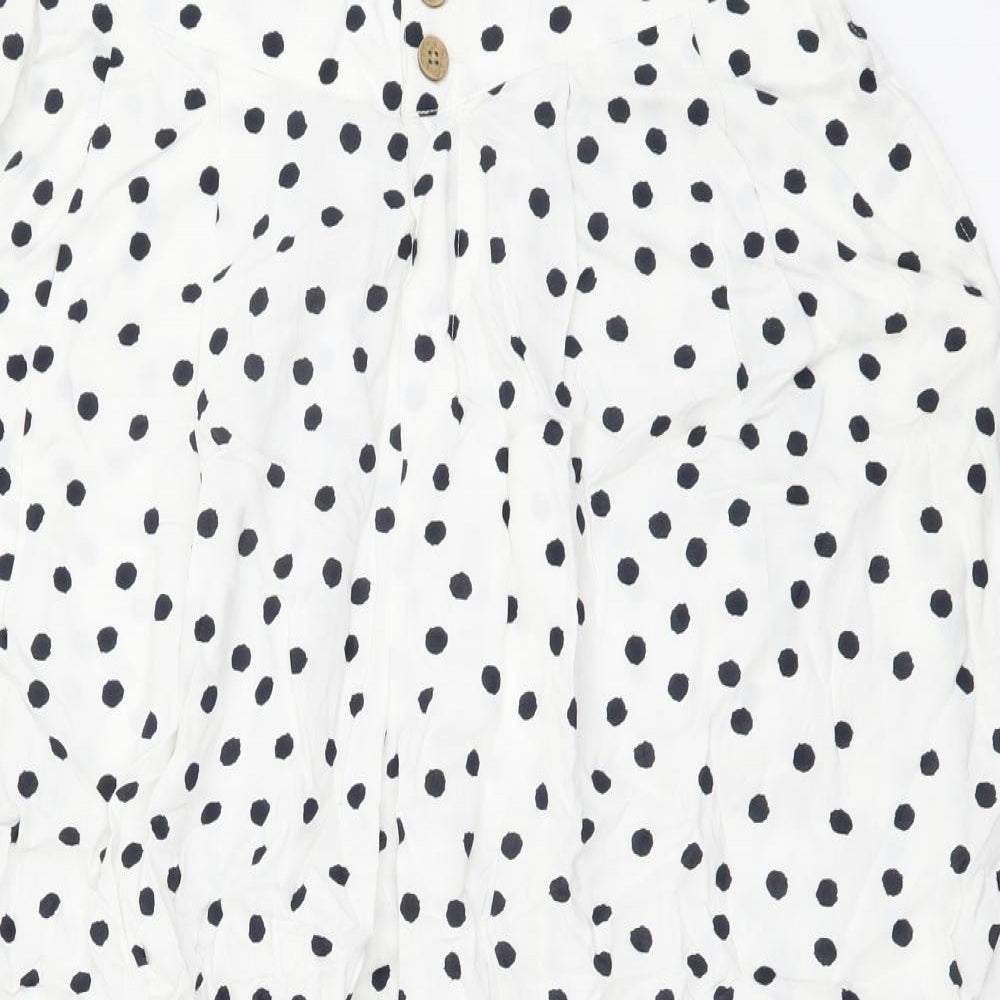 Marks and Spencer Womens White Polka Dot Viscose Cropped Trousers Size 12 L22 in Regular Button