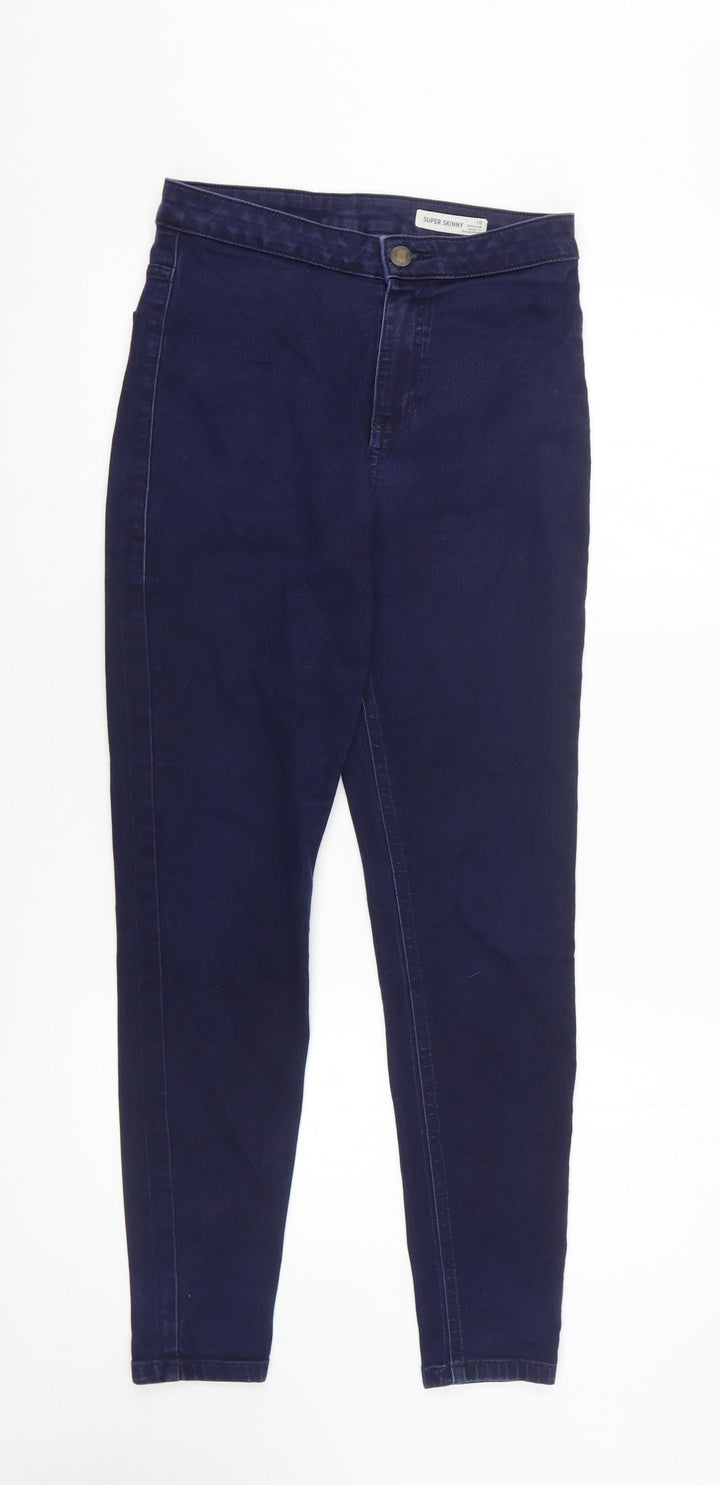 Marks and Spencer Womens Blue 100% Cotton Skinny Jeans Size 10 L27 in Extra-Slim Zip
