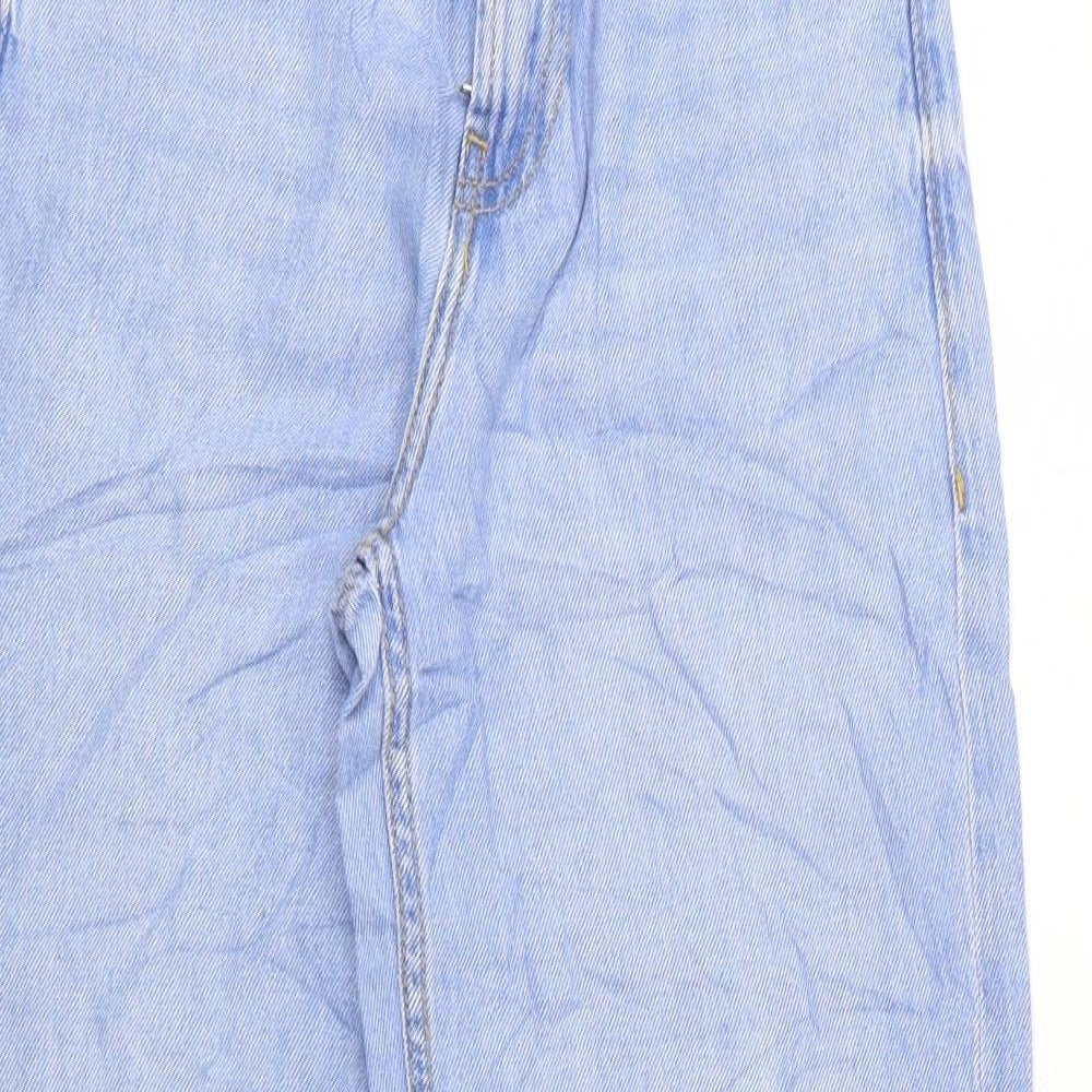 Bershka Womens Blue Cotton Wide-Leg Jeans Size 4 L28 in Relaxed Zip