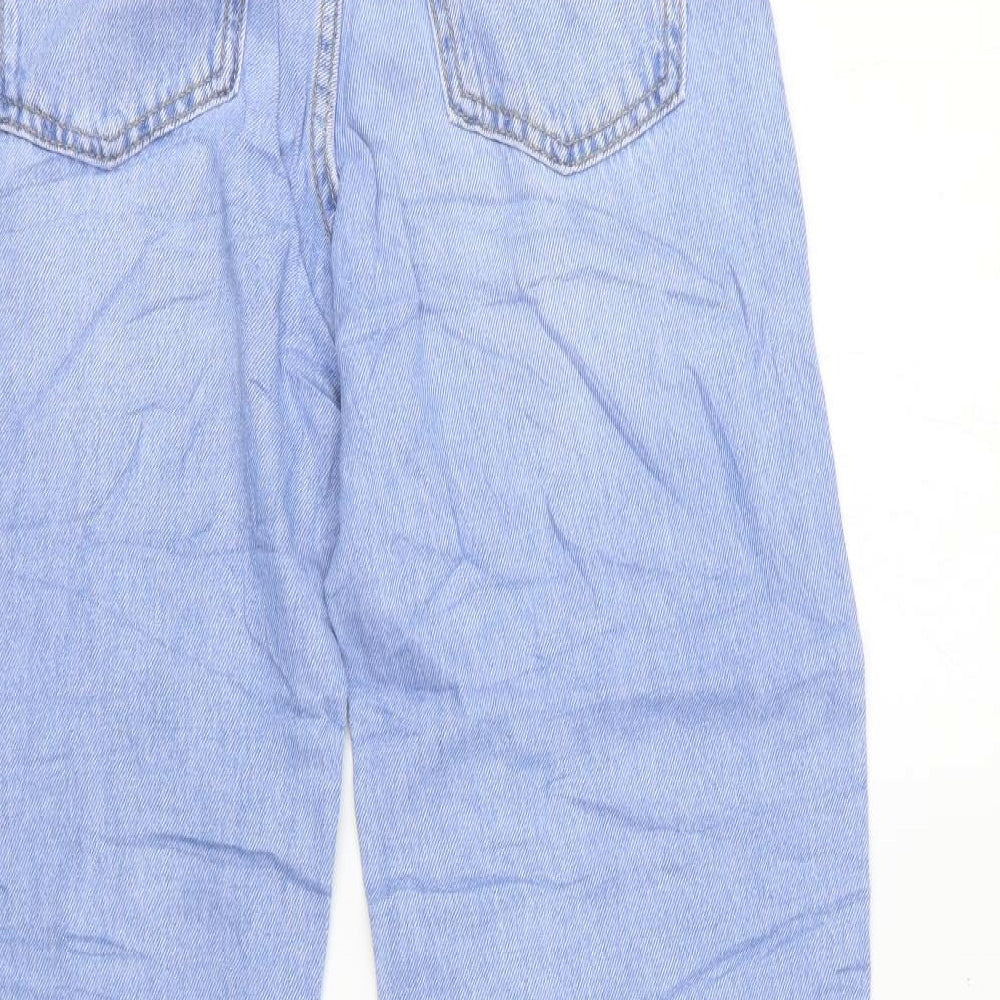 Bershka Womens Blue Cotton Wide-Leg Jeans Size 4 L28 in Relaxed Zip