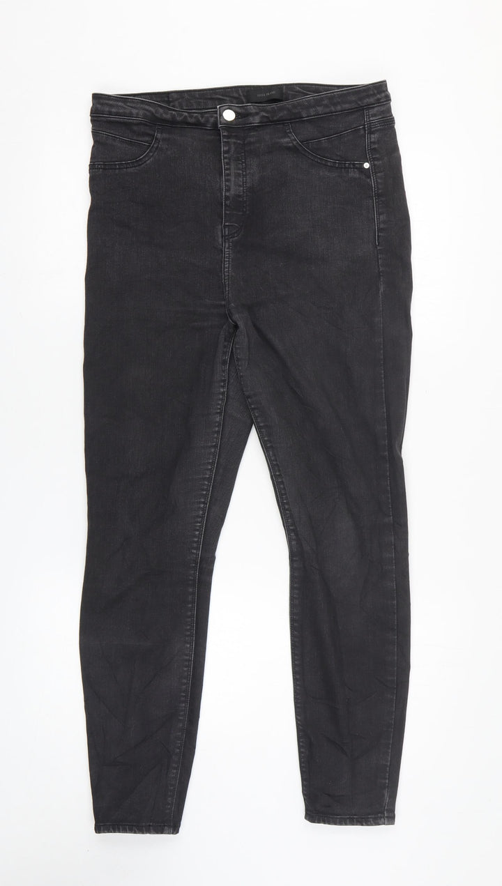 River Island Mens Black Cotton Skinny Jeans Size 16 L26 in Regular Zip