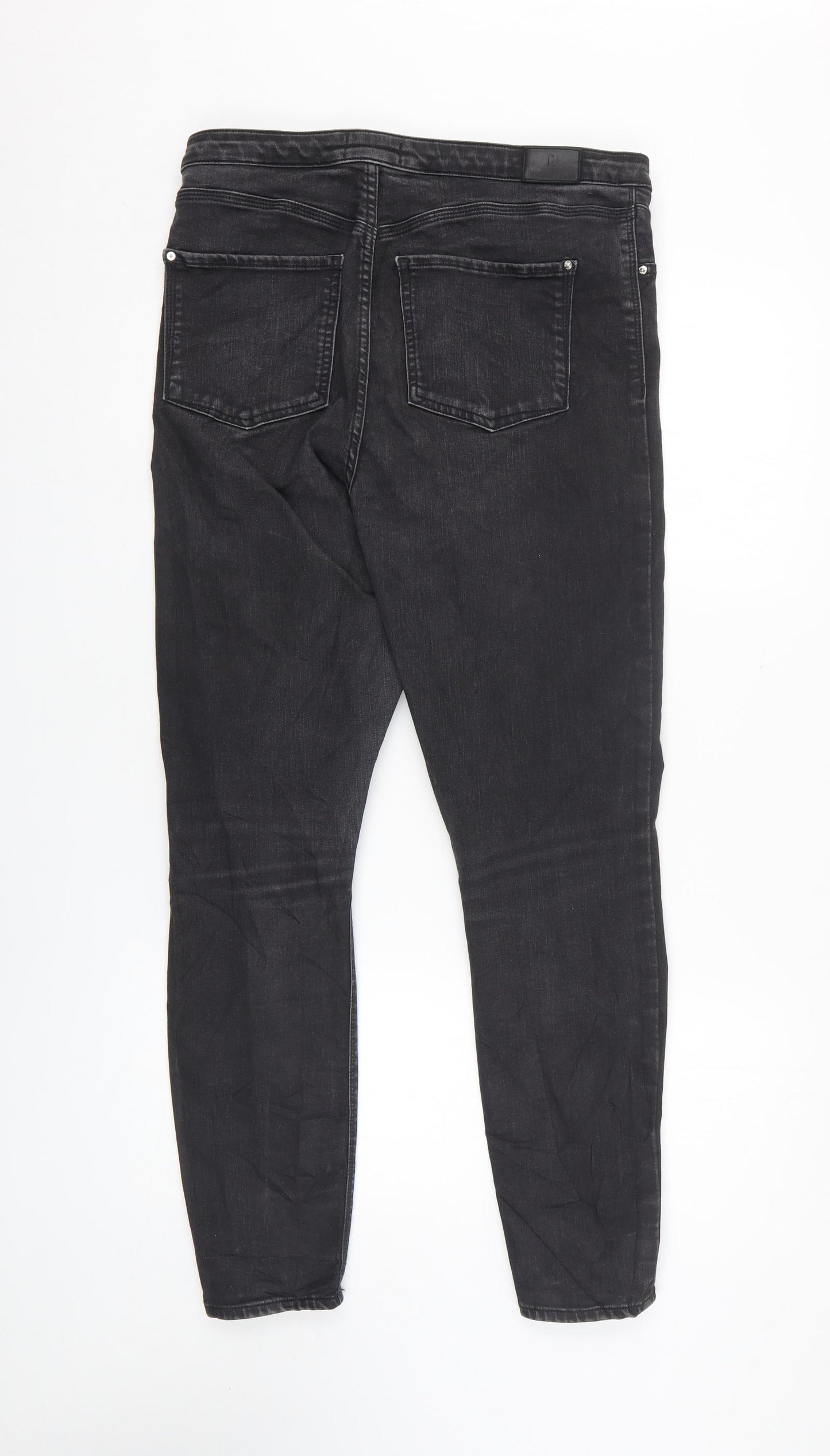 River Island Mens Black Cotton Skinny Jeans Size 16 L26 in Regular Zip