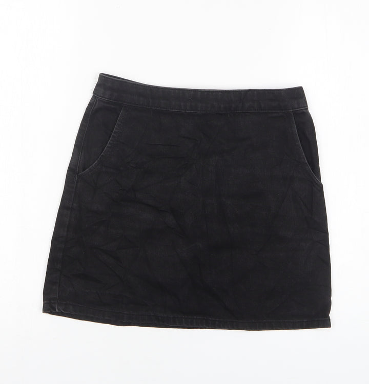 Topshop Womens Black Cotton Mini Skirt Size 25 in Zip
